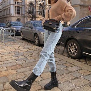 SOLD!!Zara Leather Ankle Boots with lug sole sz 40